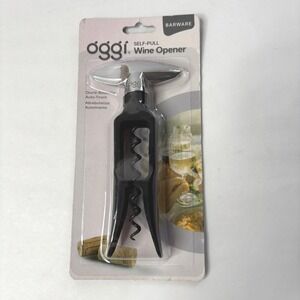 Oggi Self Pull‎ Wine Opener Corkscrew Barware Black Silver New In Package